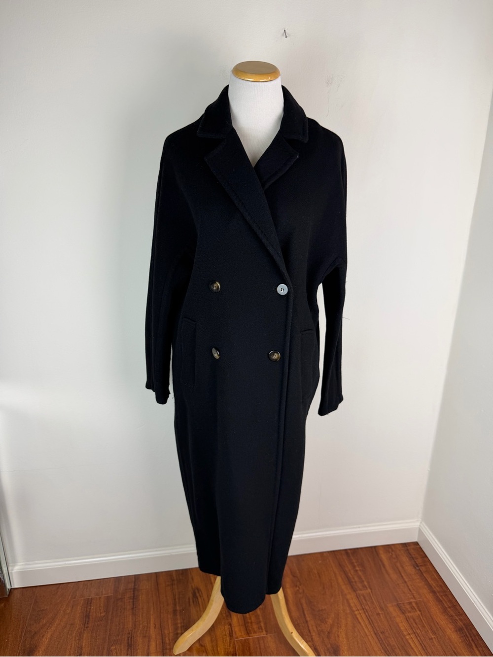 Sézane Jim coat black wool long coat boyfriend fit Size 38 US 6 - Picture 8 of 12
